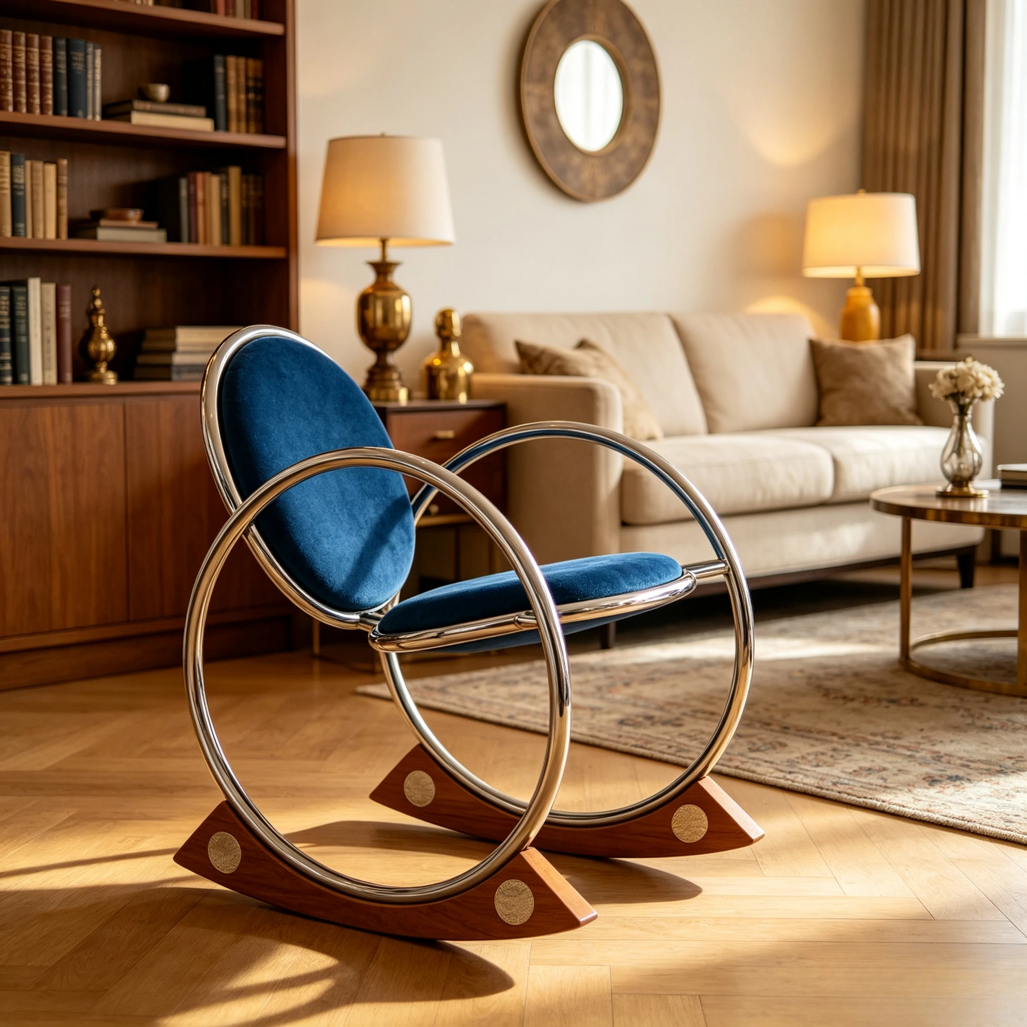 Circular Frame Rocking Chair Mid Century Modern Velvet Lazy Recliner Accent Lounge Chair for Living Room Balcony  garden chair