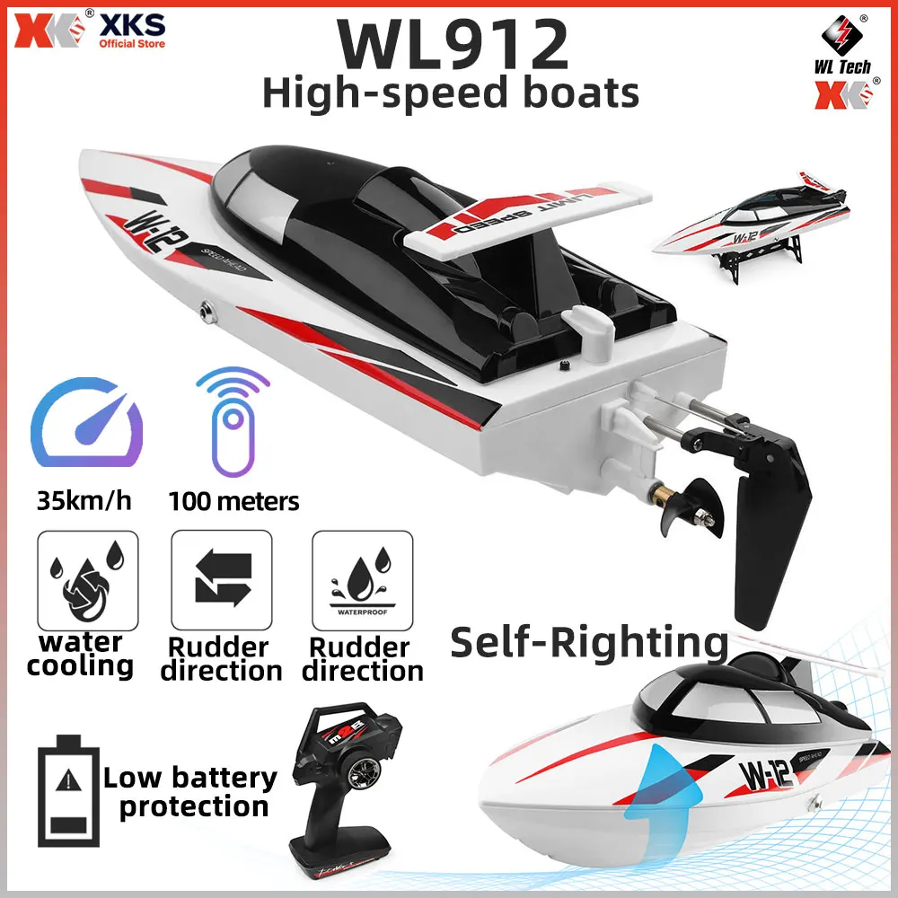 XKS Wltoys WL912 RC قارب 2.4 جيجا هرتز عالي السرعة 35 كم/ساعة مقاوم للماء لحمام السباحة والبحيرة ألعاب مائية للأطفال البالغين، عيد ميلاد مثالي/
