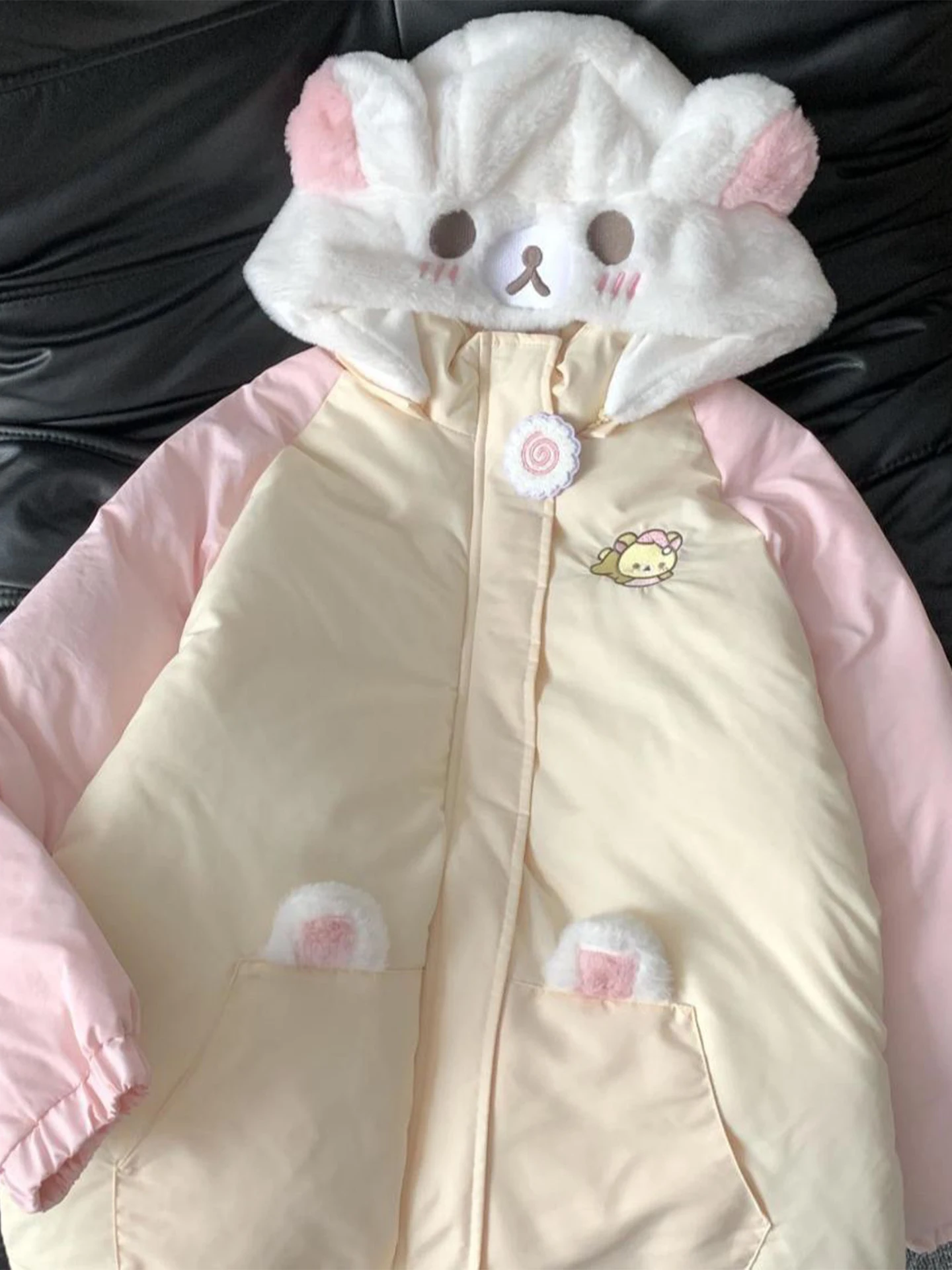 

Женская зимняя теплая хлопковая куртка Kawaii Bear с капюшоном, утепленная, свободного кроя, на молнии, с длинными рукавами