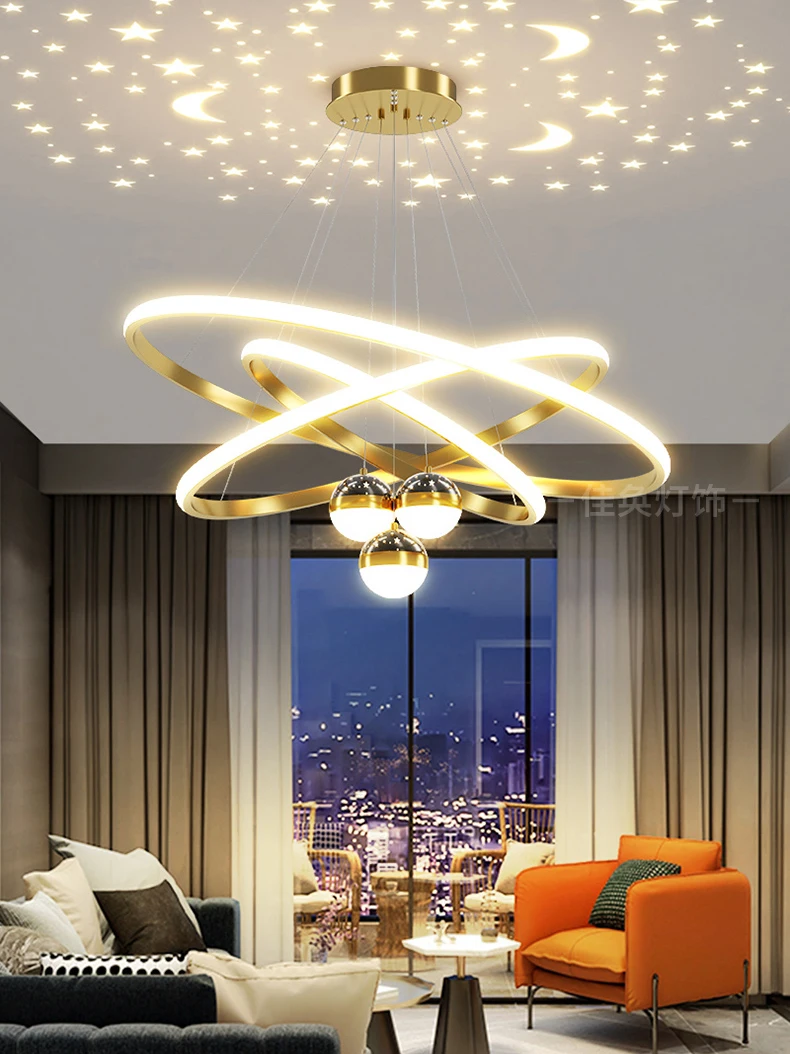 Modern Led Ceiling Chandeliers for Living Room Home Lighting Dining Room Kitchen Bedroom Starry Sky Projection Led Pendant Lamps