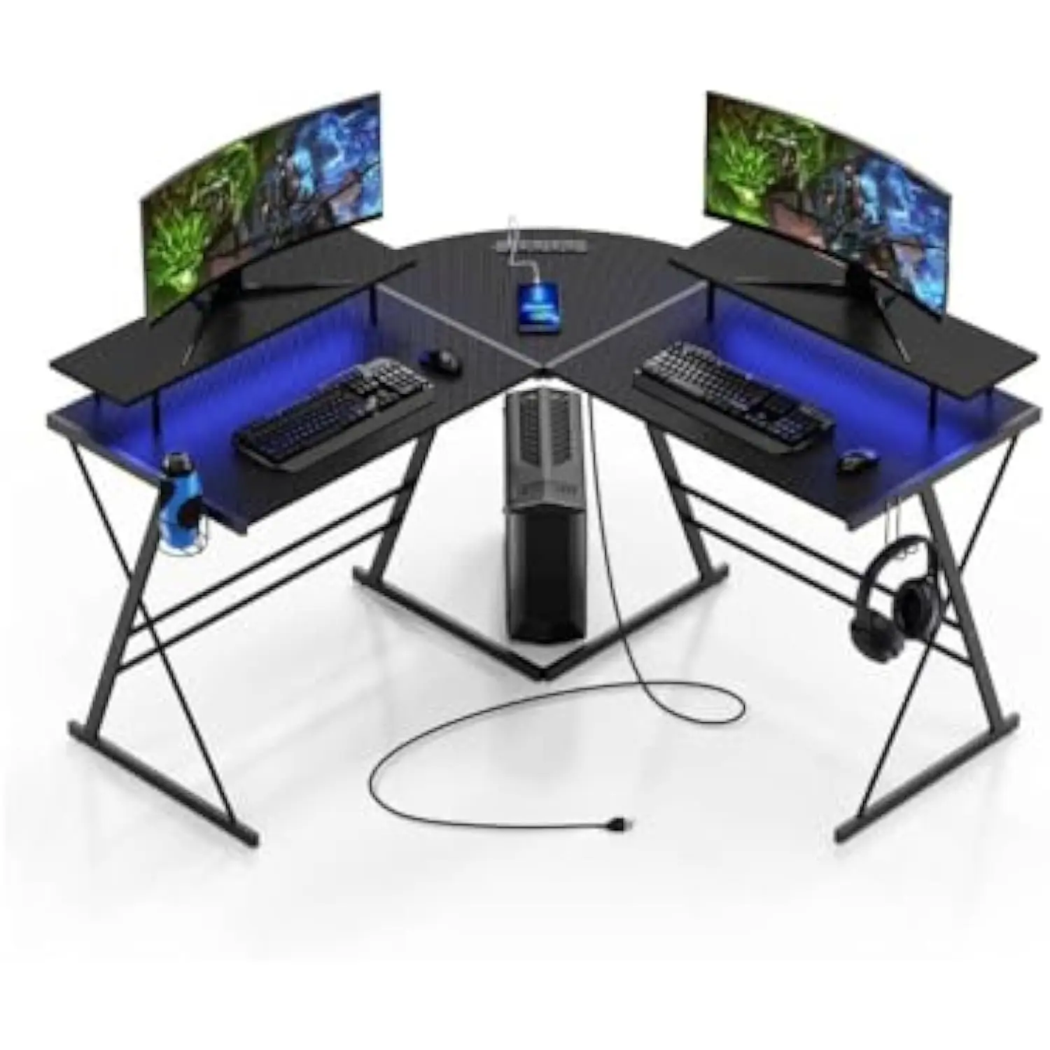 

Evajoy Gaming Desk, L Shaped Computer Corner Desk, 53" Ergonomic Gaming Table with Monitor Stands, PC Desk with LED Strips and