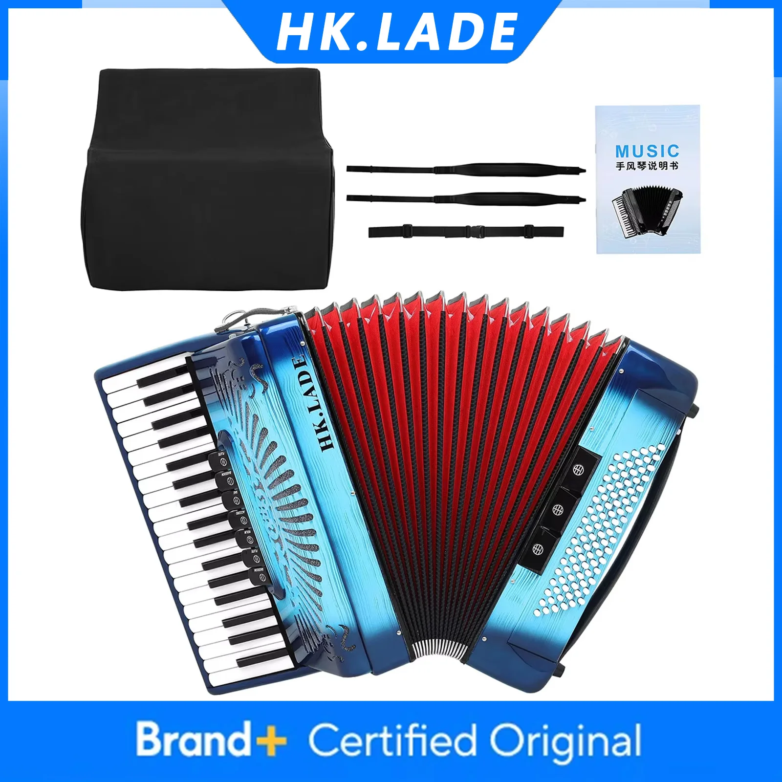 

HK.LADE AH-290 Accordion 37 Keys 96 Bass Multiple-voice Accordion with Bag Strap Keyboard Instrument for Grading Performance