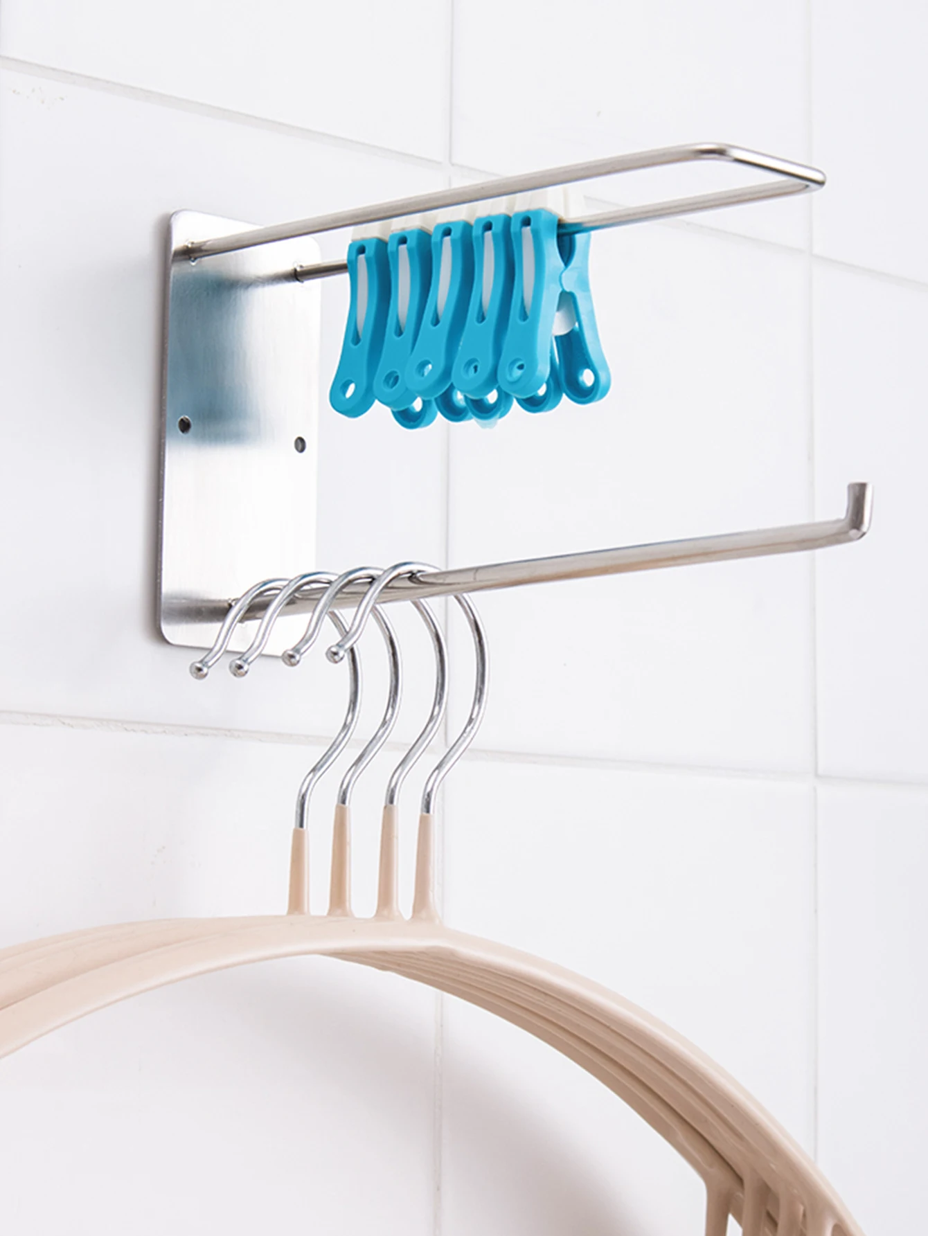 Stainless steel seamless clothes hanger clip storage rack multifunctional wall mounted storage hook key decoration hanging rack