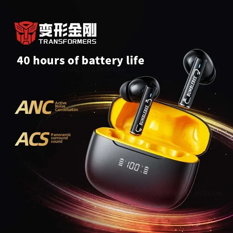 TRANSFORMERS Bluetooth 5.4 ANC Headphones Touch Control Sport Earbuds Low Latency Gaming Digital Display USB-C Earphones TF-T27