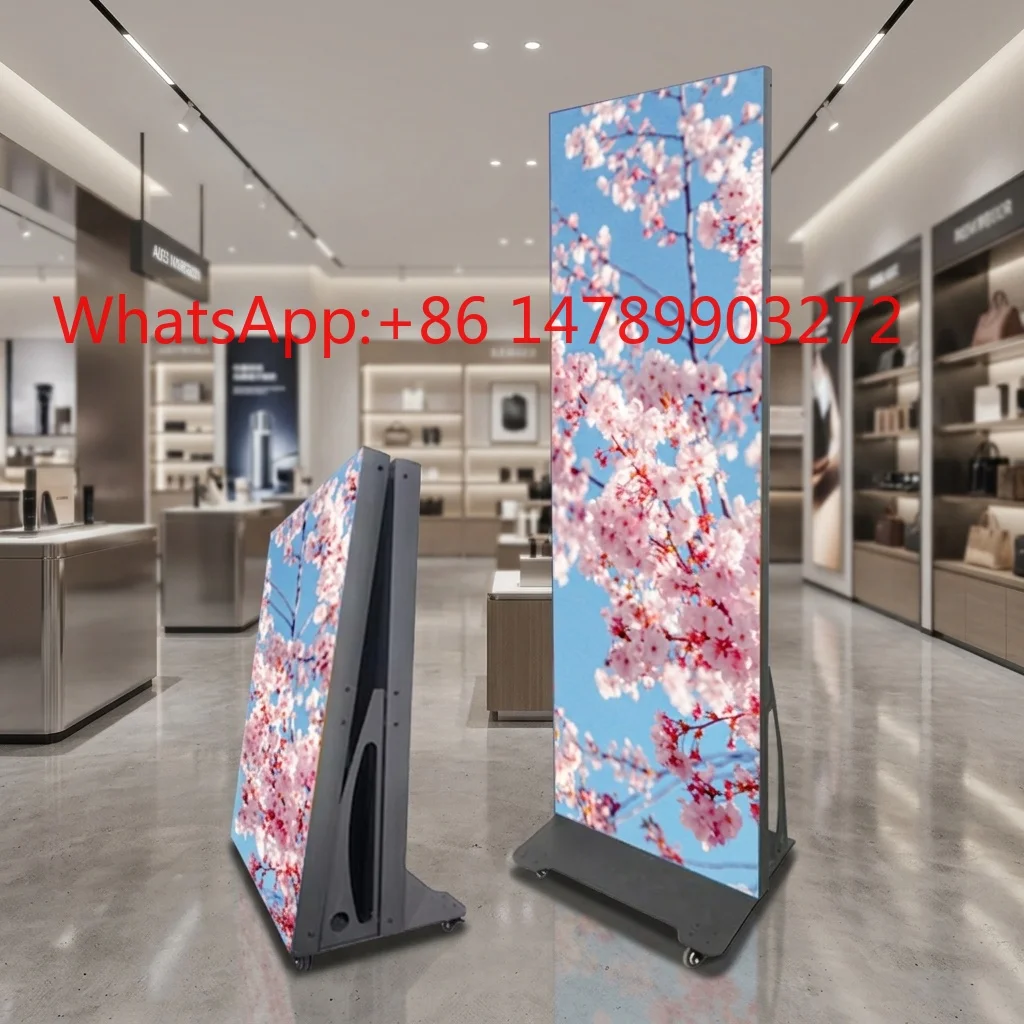P2.5 Foldable LED Poster With Bottom Wheels Movable Indoor Mall Digital Display