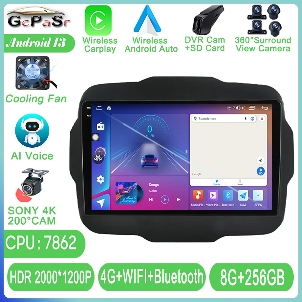 

Android 13 Multimedia Car Player For Jeep Renegade 2016 2017 2018 2019 2020 Auto Radio Navigation GPS Stereo Dash Cam 5G DVD BT