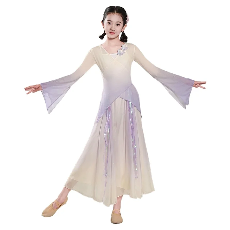 Trajes de dança clássica das crianças elegantes roupas de gaze estilo chinês trajes de dança meninas roupas de prática trajes de dança chinesa