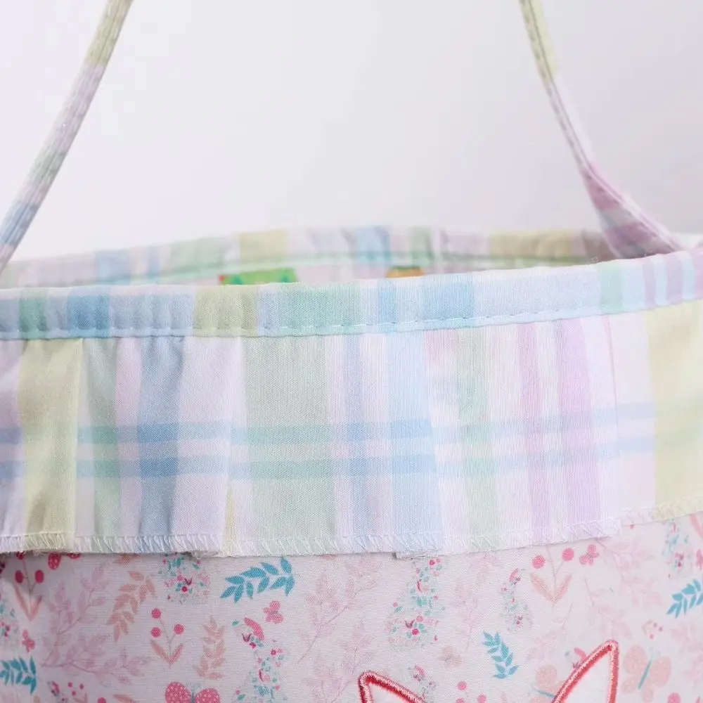Cesta de Pascua con diseño de pompón, vacía, con conejo bordado, para dulces y chocolates, personalizada, para la celebración de Pascua