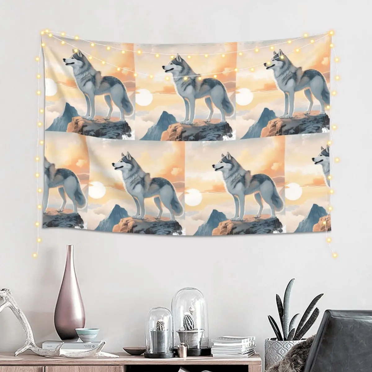 Siberian Husky In The Mountains Tapestry Funny Wall Hanging Aesthetic Home Decor Tapestries for Living Room Bedroom Dorm Room
