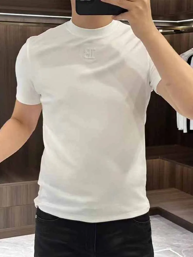 Men's Slim Fit  Color Base T-Shirt Summer New Net Version Simple round Neck Short Sleeve Fashionable Versatile Breathable