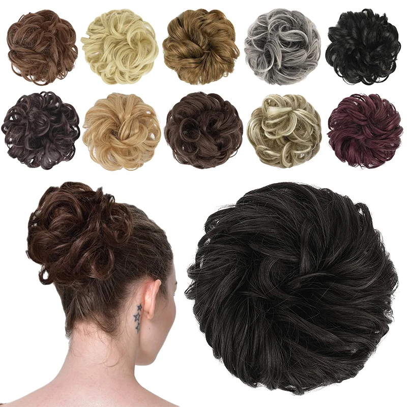 Postizo de Moño Rizado Despeinado, Ondulado y Rizado con Scrunchies, Moño Sintético y Coleta, Extensiones de Cabello Grueso para Recogidos para Mujeres