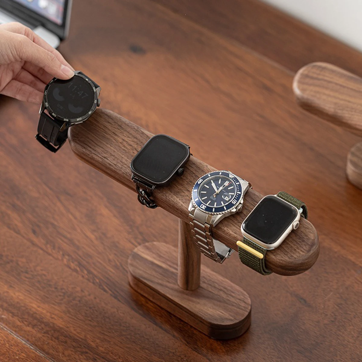 Natural Walnut Wood Watch Display Stand (2 Sizes) - Large Capacity Organizer for Multiple Watches & Smartwatches image 3