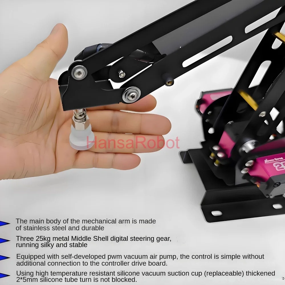 Günstige 3 DOF Metall Roboterarm Mechanische Manipulator mit Metall 25 KG Digital Servos Arduino UNO Luftpumpe Saugnapf DIY Spielzeug