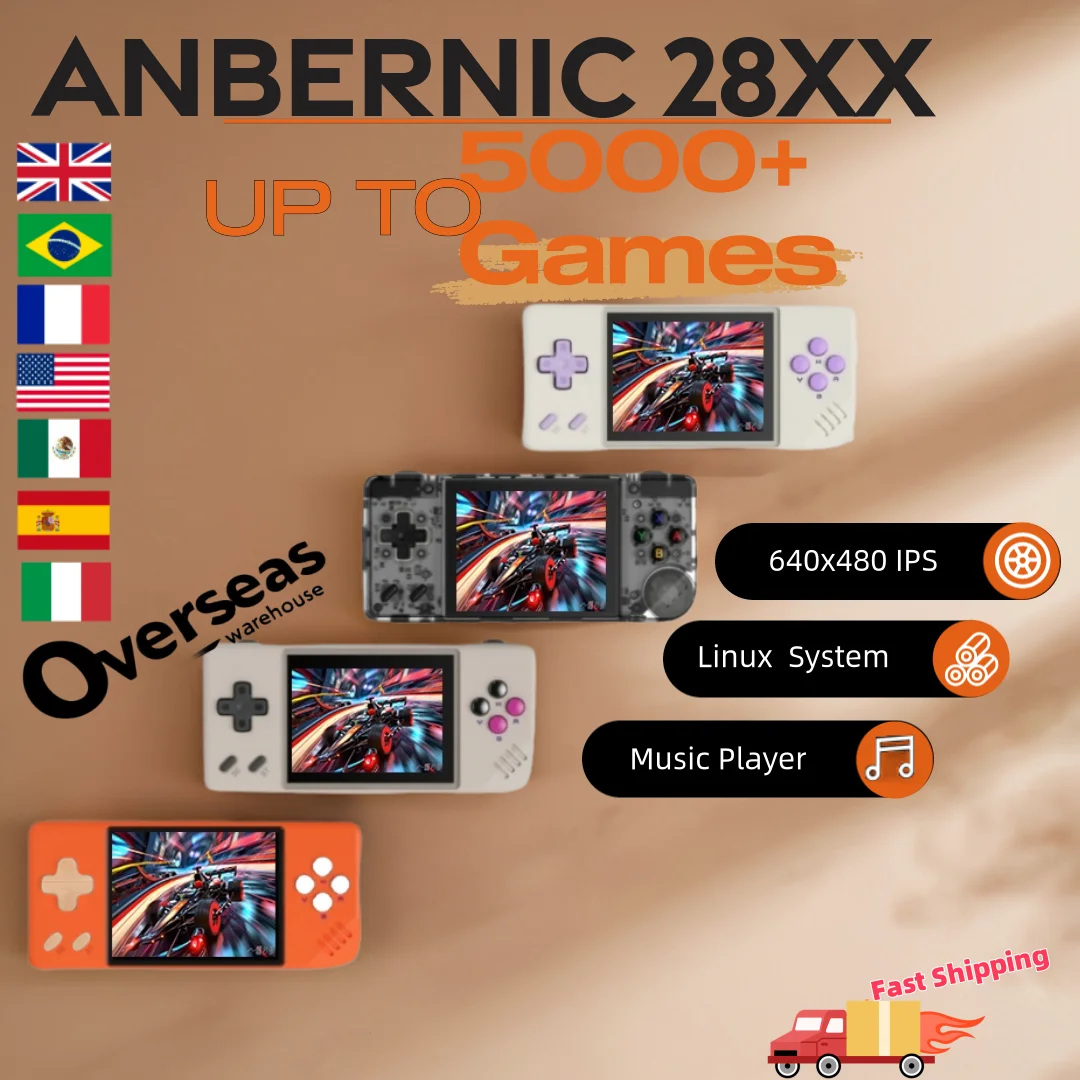 ANBERNIC RG28XX Handheld Game Console 2.83-inch 640*480 IPS Screen Linux System 3100mAh Support TV-HDMI-Output 64G Games Gifts