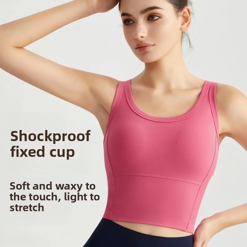 

Solid Color Sports Bra Gym Yoga Crop Top Vest Women High Impact Fitness Bralette Push Up Running Tight Underwear with Chest Pad