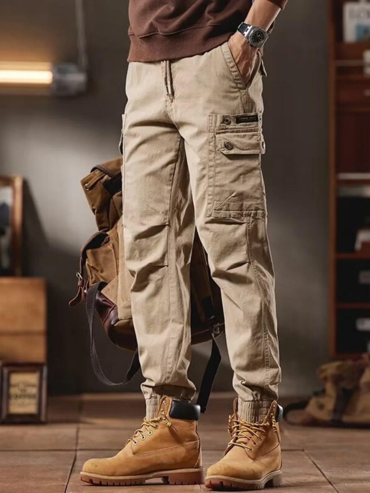 

Мужские брюки American Sle Workwear: модные винтажные многокарманные повседневные брюки с манжетами, прямые, для активного отдыха, в стиле «солдат-парашютист»