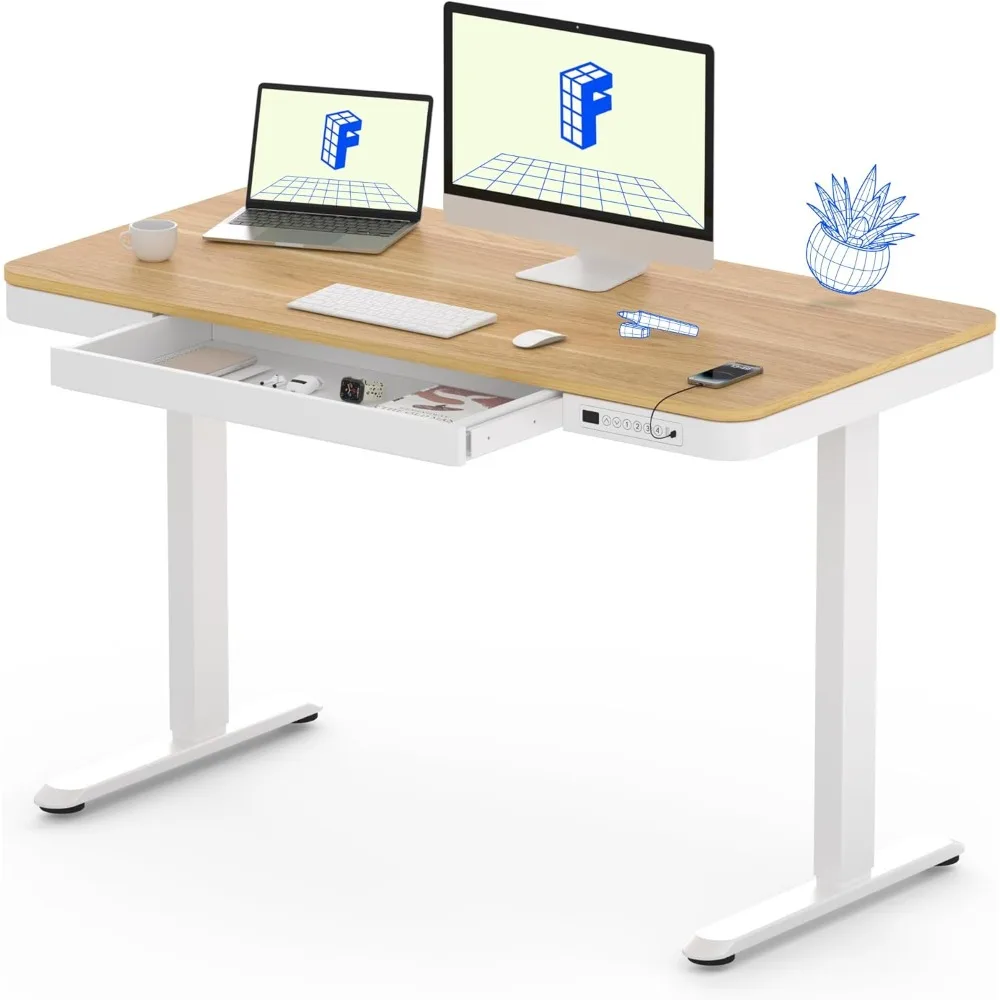 Electric Standing Desk with Drawers Charging USB Port, Height Adjustable 48