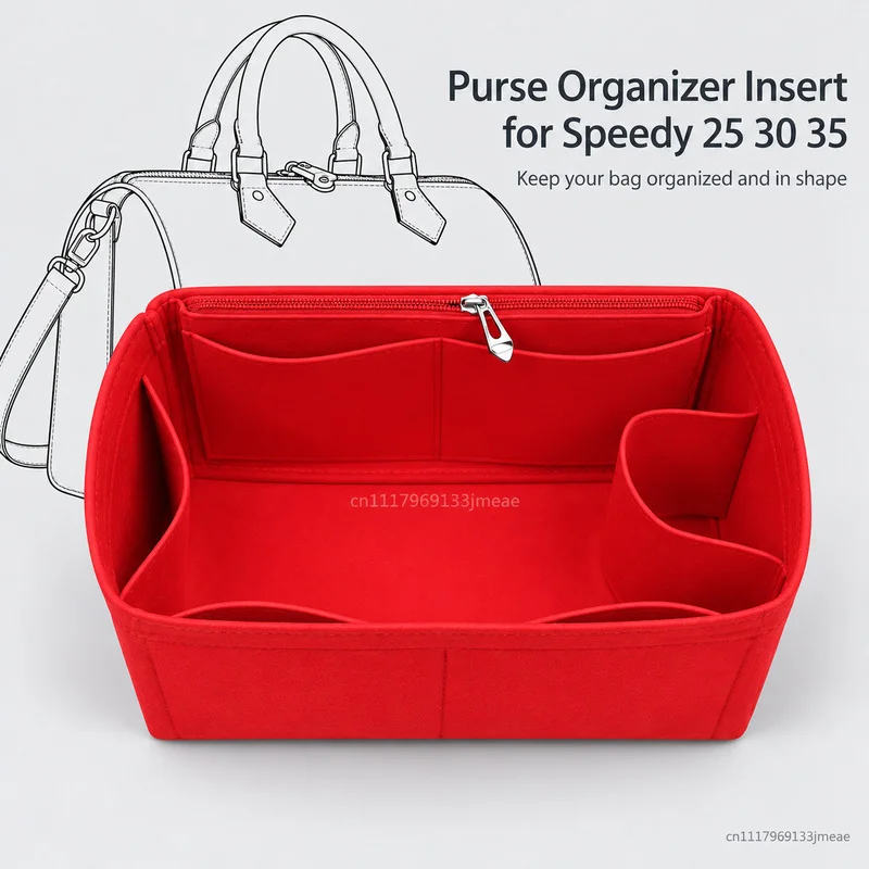 Felt Purse Organizer Insert for Speedy 25 30 35 Neverfull, Multi Pocket Zipper Handbag Liner Tote Bag Shaper Inner Storage Bag