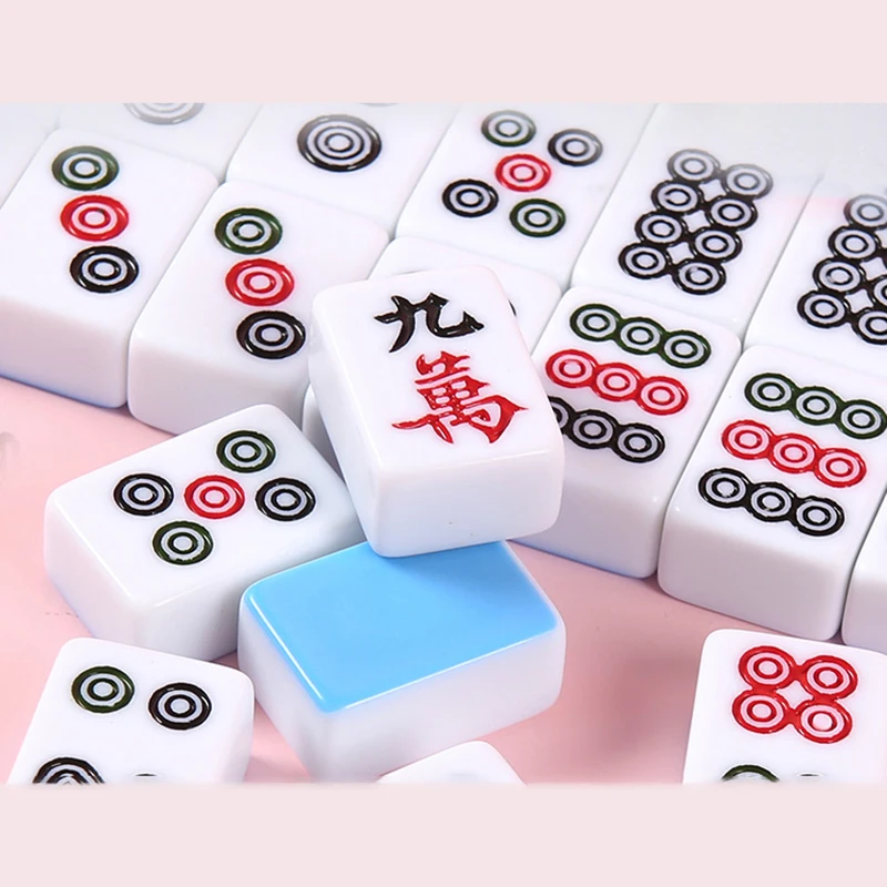 Portable 30mm Mahjong Table Game 144pcs Household Hand Rubbed Outdoor Camping Travel Mahjong Dormitory Portable Play Game