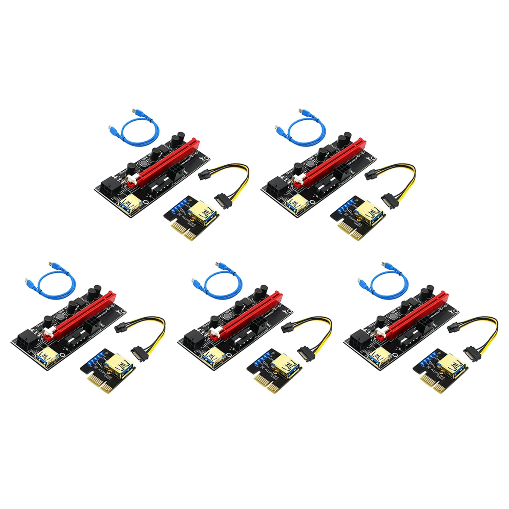 

Новая версия, горизонтальная установка, адаптер-удлинитель 009S Plus PCI-E 1X–16X с синей светодиодной вспышкой для майнера BTC (5 шт.)
