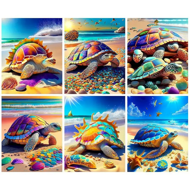 

CHENISTORY Coloring By Number Turtle Kits For Adults Children Handpainted Diy Frame 40x50cm Oil Painting Home Decor Gift