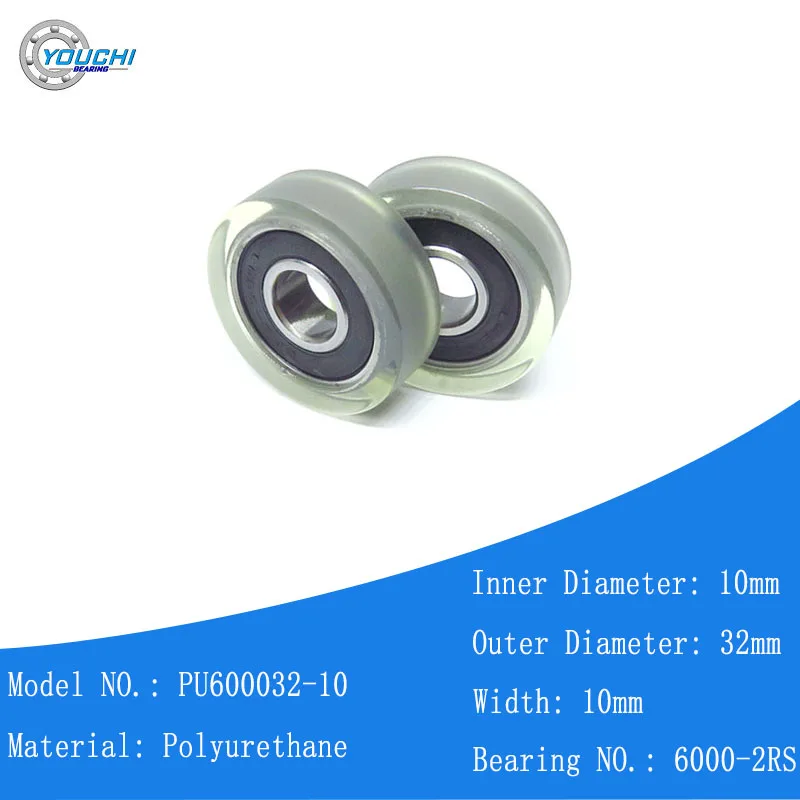 5pcs 32mm PU Coated Rollers 10x32x10 PU600032-10 PU 6000RS Bearing Low Noise Door Ring Buckle Wheel 10*32*10 Polyurethane Pulley