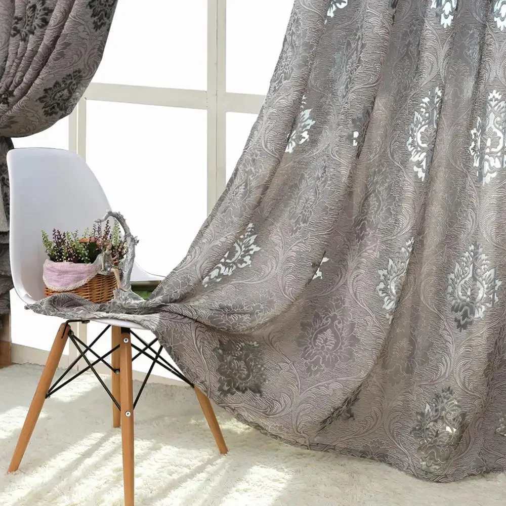 NAPEARL Window Panel Screening Floral Jacquard Semi-shading Curtains Brown for Bedroom Natural Ready Made Fabrics