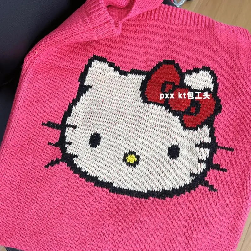 Sanrio Animation Hello Kitty Cute Shoulder Bag Kawaii Y2K Handmade Knitted Bag Cartoon Fashion Shoulder Bag Girl Birthday Gift