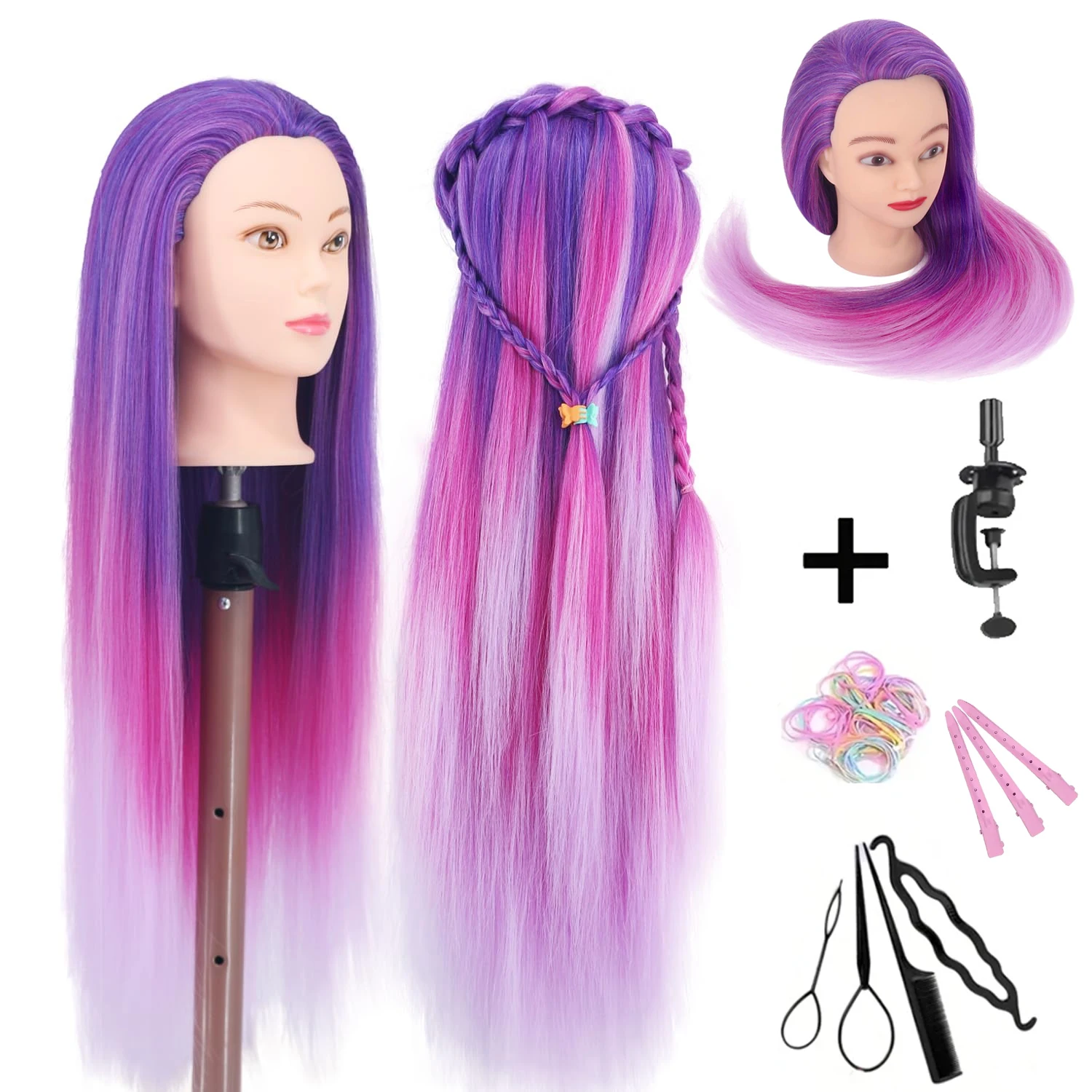 

Colorful Hair Mannequin Head for Hairdressing Practice - Training Doll Head for Cosmetology Hair Styling With Clamp and Practice