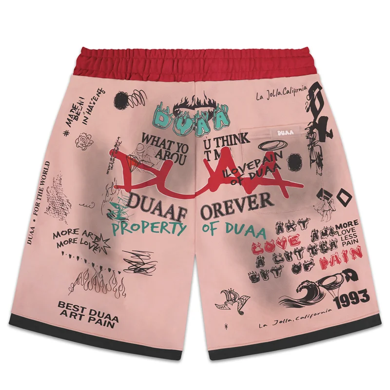 DUAA Casual Pants Men's Trendy Graffiti Print Rhinestone Loose Elastic Waist Drawstring Duaa Shorts