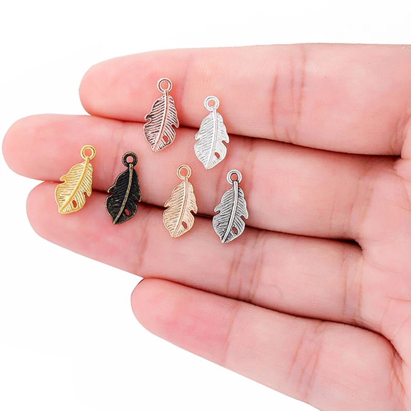 50pcs 6 Colors 15x7mm Zinc Alloy Small Feathers Charms DIY earring bracelet Jewelry Findings Jewelry Accessories