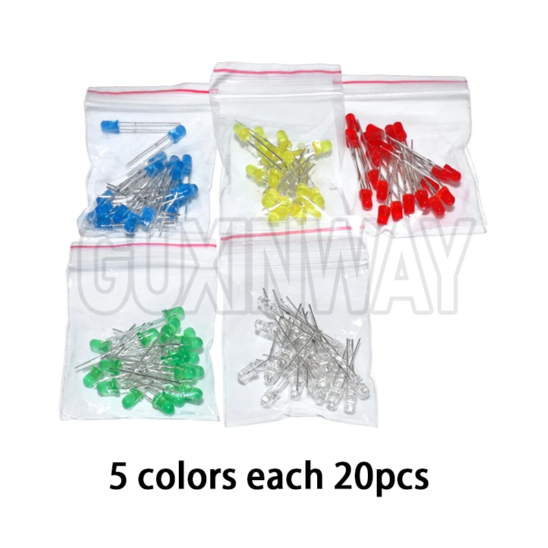 100 قطعة 3 مللي متر عدسة ليد ثنائية F3 مجموعة متنوعة أبيض أخضر أحمر أزرق أصفر برتقالي وردي أرجواني دافئ أبيض صمام ثنائي باعث للضوء