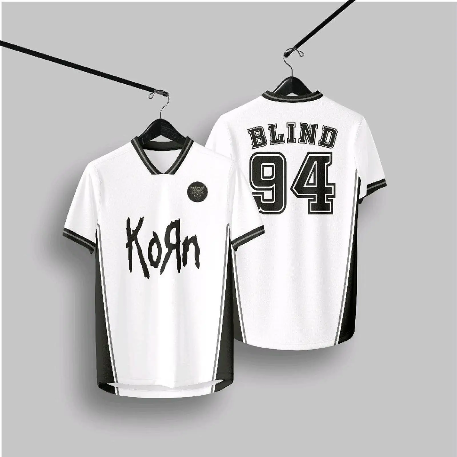 Vintage Korn All-print Jerseys Featuring Blue and Pink Flame Patterns Design T-shirt Suitable for Both Adults and Children