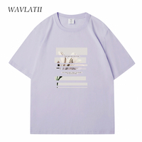 WAVLATII New Women Cotton T shirts Female White Flower Printed Tees Lady Dark Grey Casual Short Sleeve Tops for Summer