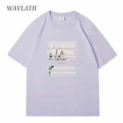 WAVLATII New Women Cotton T shirts Female White Flower Printed Tees Lady Dark Grey Casual Short Sleeve Tops for Summer