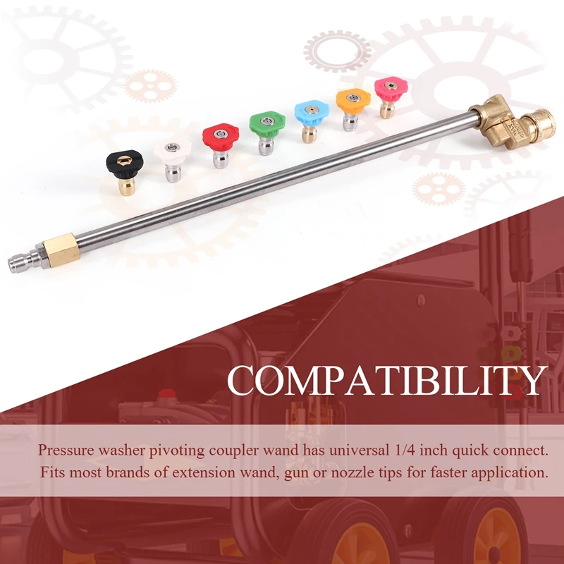 Cleaner Attachment, Pressure Washer Extension Wand with Pivoting Coupler,7 Nozzle Tips,1/4 Inch Quick Connect,17 Inch-A79U