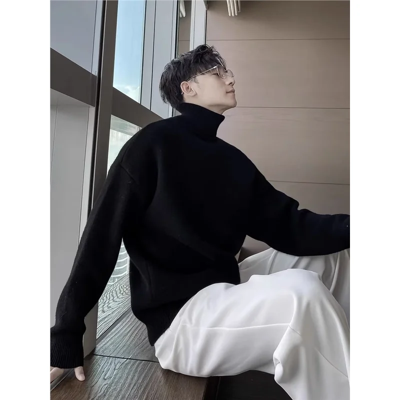 

Мужской вязаный свитер Thiened с высоким воротником, повседневный базовый слой, длинный свеч для отдыха, корейский свободный крой, осень-зима