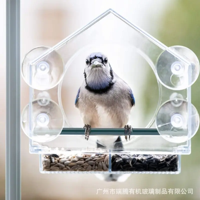 Window Bird Feeder Refillable Sliding Tray Outside Weather Rain Squirrel Proof Resistant Drain Rain Water Clear Transparent Bird