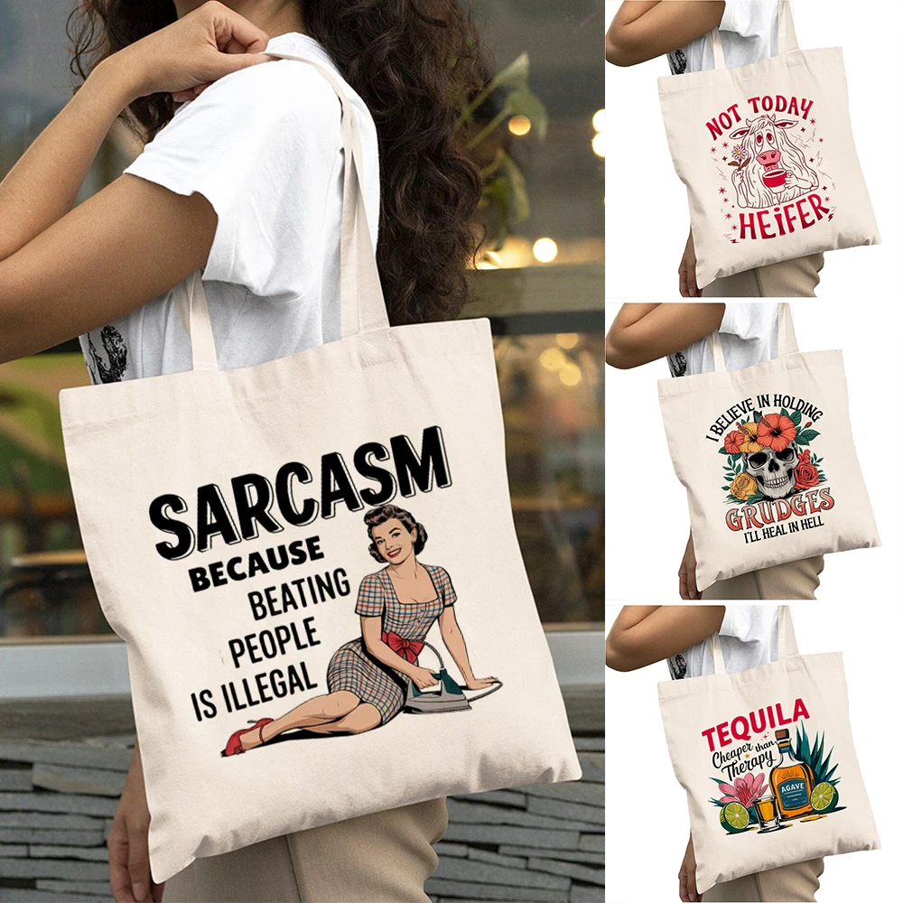 

Vintage Skull Lady Shopper Bags Double Print Women Daily use Shoulder Handbag Large Capacity Cartoon Girl Shopping Bag 40x45cm