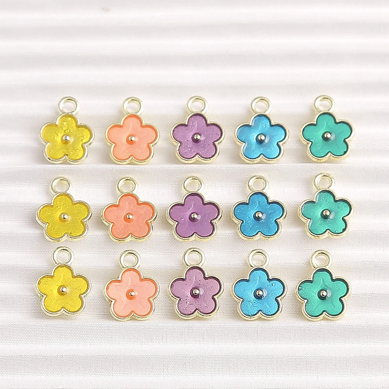 10 Stück 9 x 12 mm niedliche Mini-Emaille-Blumen-Charms-Anhänger für Schmuckherstellung, Halsketten, Ohrringe, Armbänder, DIY, handgefertigtes Bastelzubehör – Detail 2