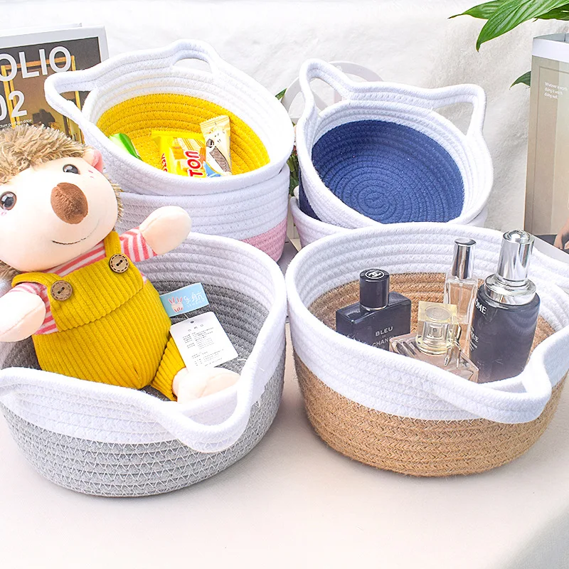 Cute Design Storage Basket Save Space Household Small Objects Organize Casea Bedroom Living Room Sundries Deposit Container Item