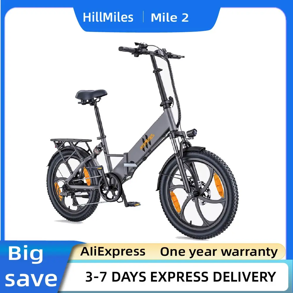 Vélo électrique portable pour adultes HillMiles Mile2, moteur 250W, batterie 36V13AH, vélo électrique pliable pour la ville, vélo électrique pour trajets quotidiens, pneu gras de 20 pouces