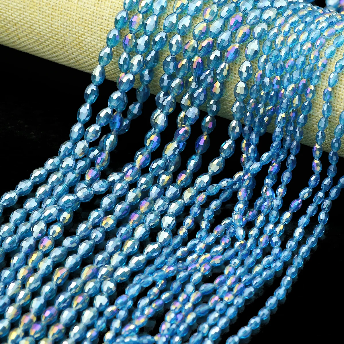 6/8MM Austrian Crystal Azure Blue AB Colored Rice Grain Shape Faceted Loose Beads For DIY Jewelry Making Bracelet Accessories