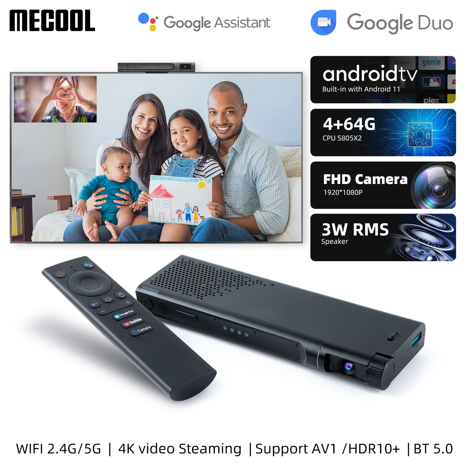 Android TV Box With 1080P HD Camera S905X4 DDR4 16GB 10.0 tvbox Smart Media Player For Video Calling Live Show Mecool KA2 NOW