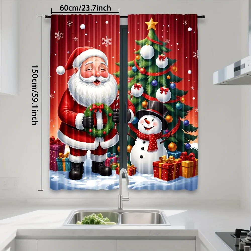 Merry Christmas Festive Pattern Rod Pocket Window Curtains Holiday Home Decor for Living Room and Bedroom