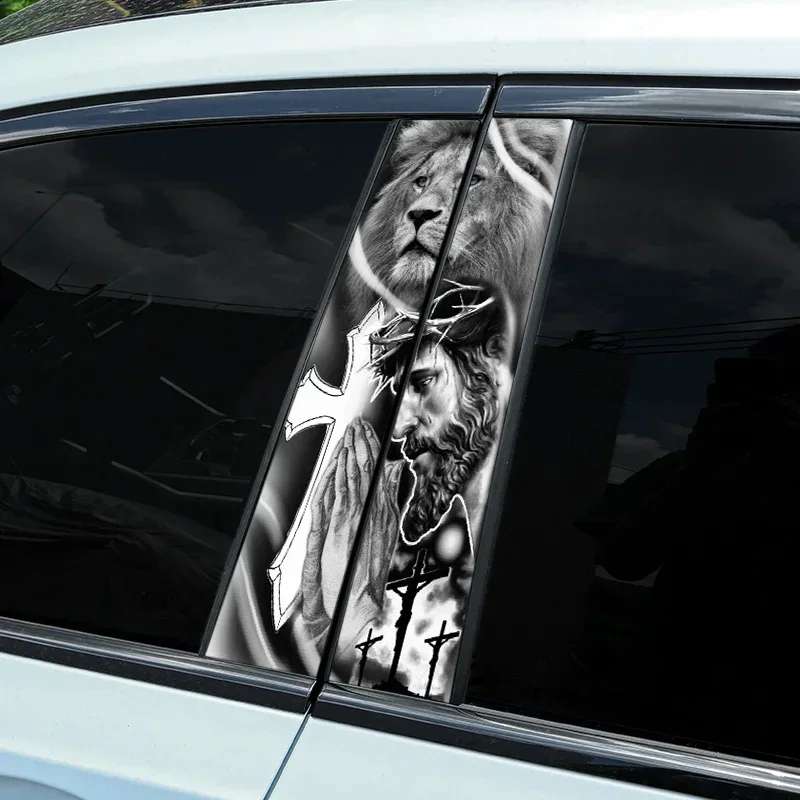 

1PC Jesus and Lion Car Stickers Auto B Pillar Waterproof Center Column Decoration Cover Scratches DIY Car Doors Pillar PET Decal