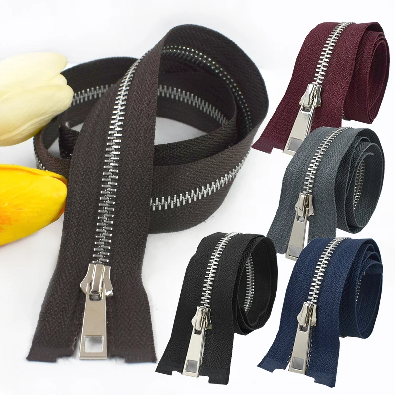 

5Pcs Metal Zipper 5# Open-End Separable Zippers 40/50/60/70/80cm Silver Teeth Single Slider Sewing Zip Apparel Repair Kits Zips