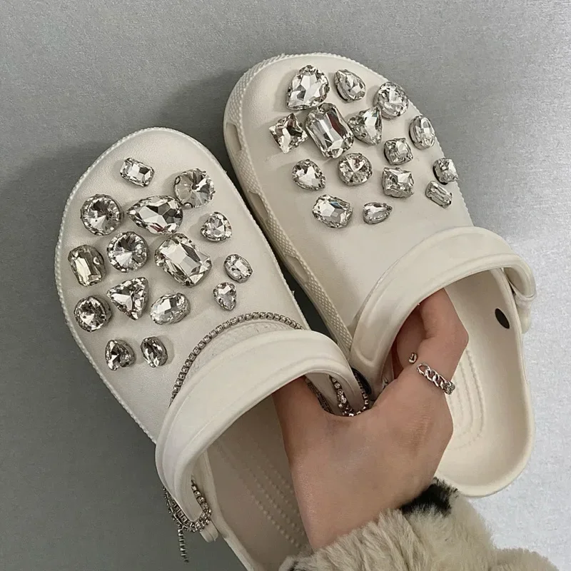 Fashion Shoe Charms Set Accessories Hole Shoe Buckle Summer Colored Diamond Crystal Diamond DIY Shoes Decorations for Bogg Bag