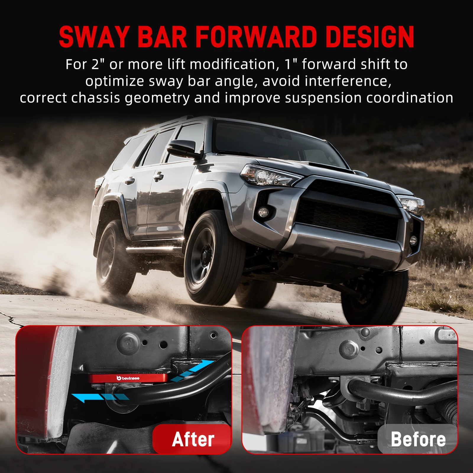 BEVINSEE Front Sway Bar Relocation Kit for Toyota FJ Cruiser/4Runner,only for non-KDSS models,Replace for 48824-60190,Aluminium