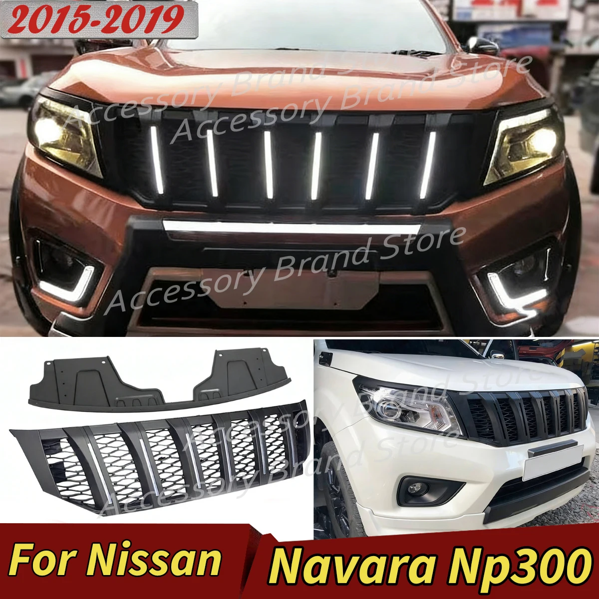 

Racing Grills for Nissan Navara Np300 2015-2019 Car Front Bumper Grille Splitter Spoiler Air Vent Cover External Accessories